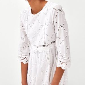 zara jumpsuit dress with cutwork embroidery white